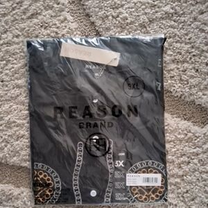 Reason Brand Black Graphic Tee with Gold Chain Accents